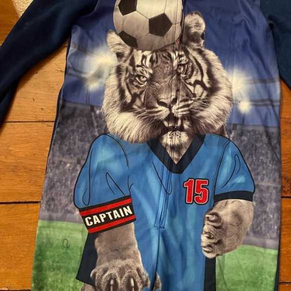 PL Sleep One Piece Velour Blue Soccer Tiger Pajamas PJs Suit - Picture 2 of 8